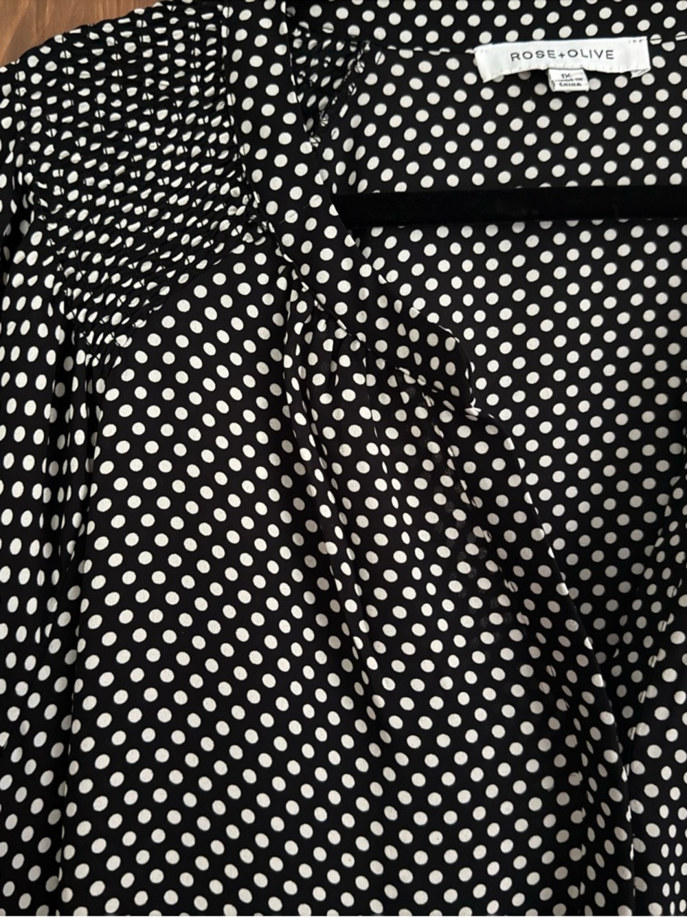 Rose & Olive Black and White Polka Dot Top